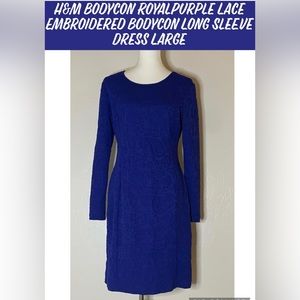 H&M Bodycon Purple Lace Embroidered Bodycon Long Sleeve Dress Large💙💜